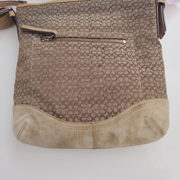 COACH East-West Jacquard Signature Suede Shoulder Bag Hobo Purse F11395 Handbag - Picture 11 of 16